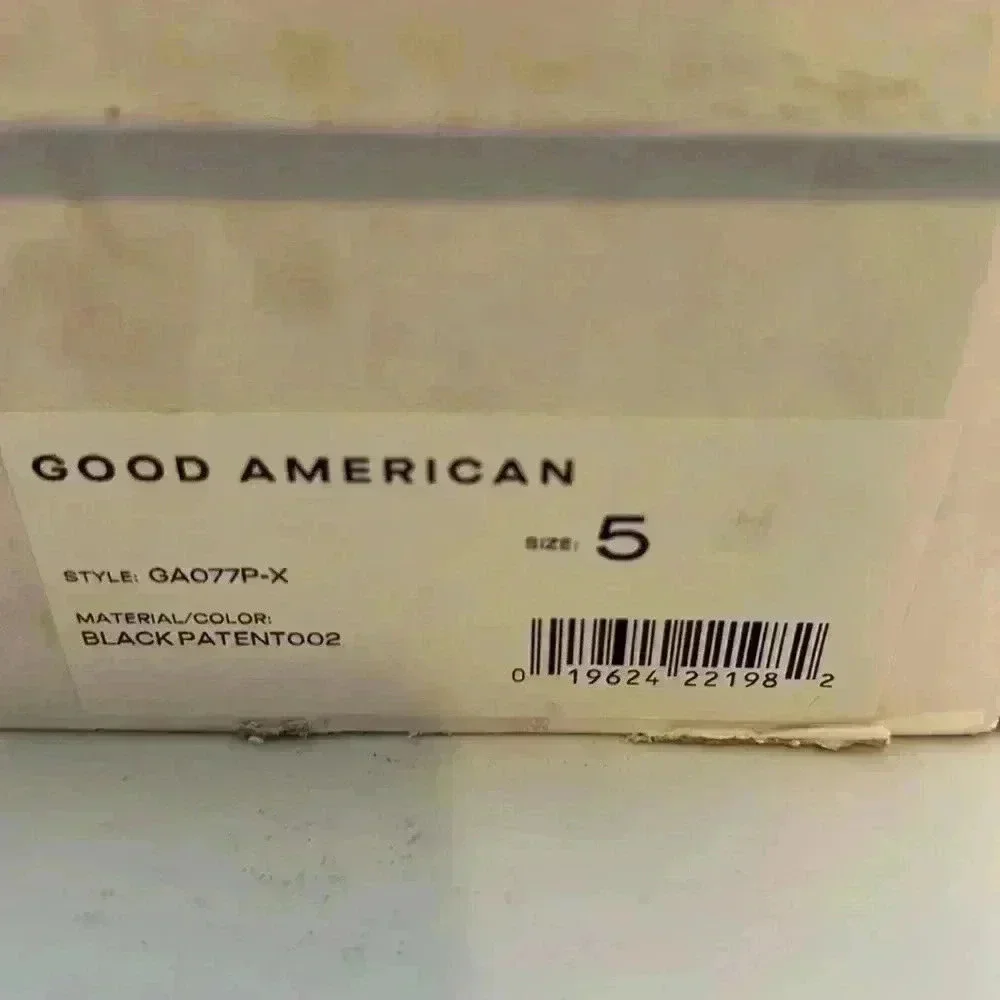 🆕 NWT, Good American shoe bag and box size 5 black patent leather thong … - Picture 9 of 12